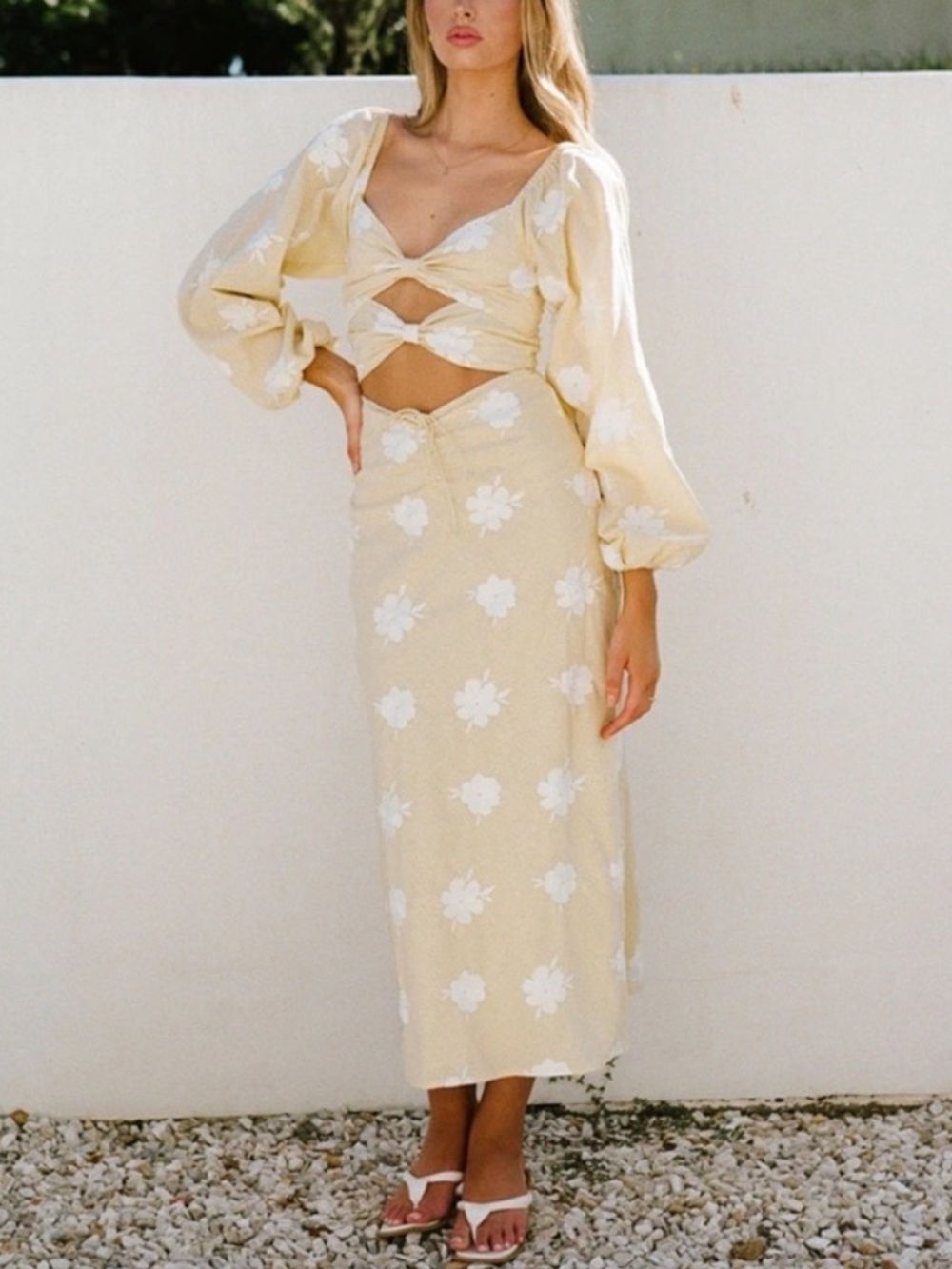 Sabo Skirt Cream Floral Cutout Midi Dress
